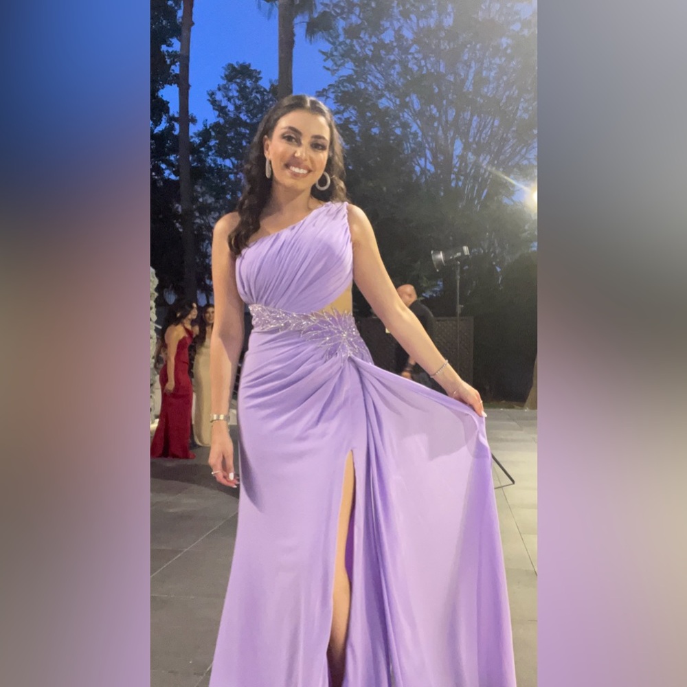 Lilac and silver long dress with Overskirt Slit